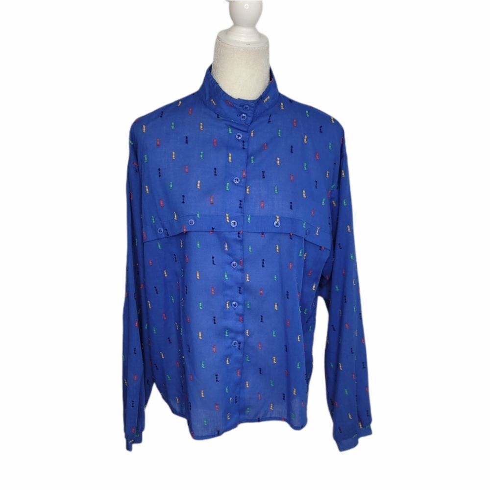 VINTAGE 70s shirt embroidered rainbow pride‎ blue button up M